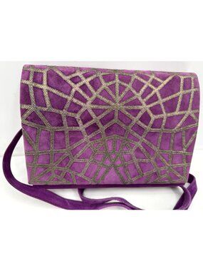 Vintage 80s Andrea Pfister Neiman Marcus Purple Gold Suede Bag Shoulder Handbag